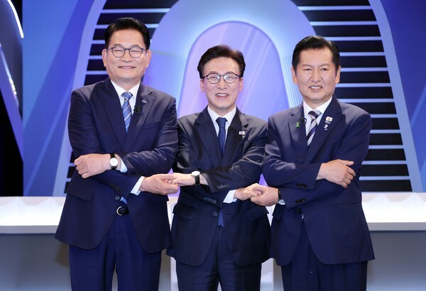 <b>송영길</b>·<b>정청래</b>·<b>김민석</b>, 2차 TV토론서 난타전…신천지·탈당 이력 공방